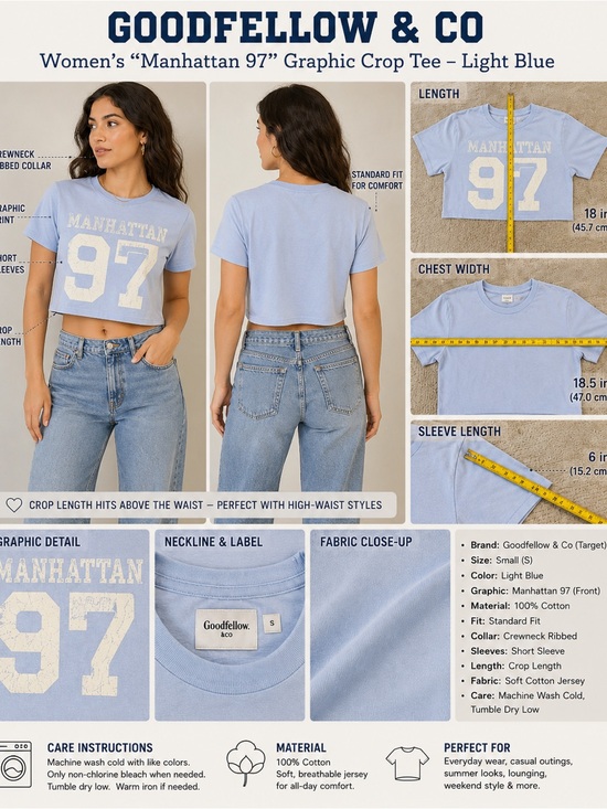 Goodfellow & Co Tops - Goodfellow & Co Light Blue Manhattan 97 Crop Tee